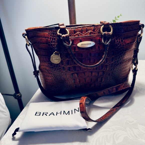 Brahmin Mini Asher Satchel Pecan Melbourne Crocodile Embossed Leather Bag - Picture 4 of 15